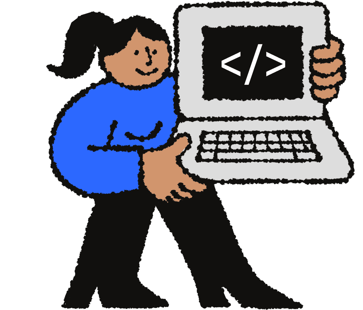 Illustration of Leticia Coutinho holding a computer