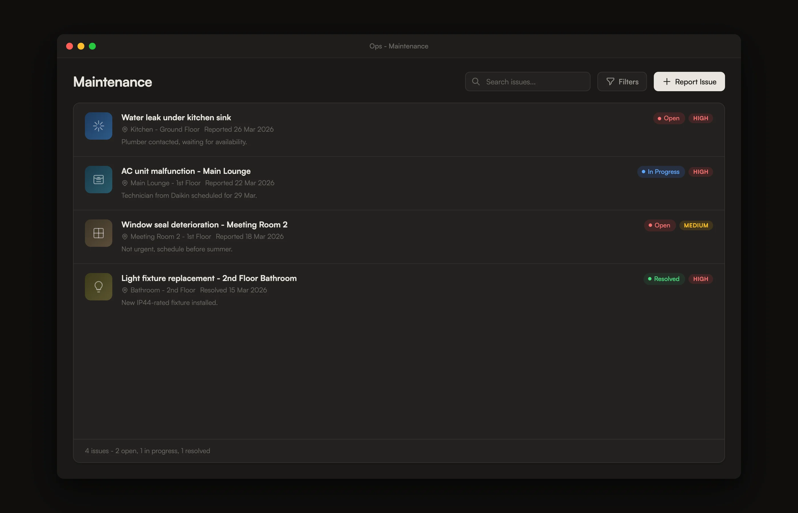 Maintenance tracking module